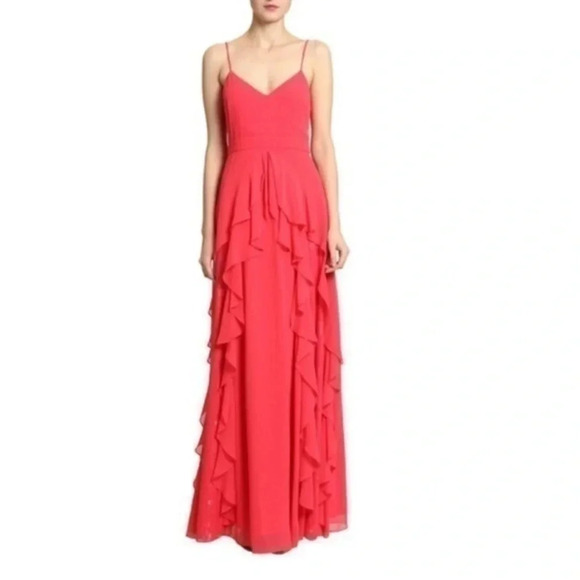 Badgley Mischka Floor Length Couture Sweetheart Ruffle Pink Formal Gown Size 14 - Picture 2 of 11
